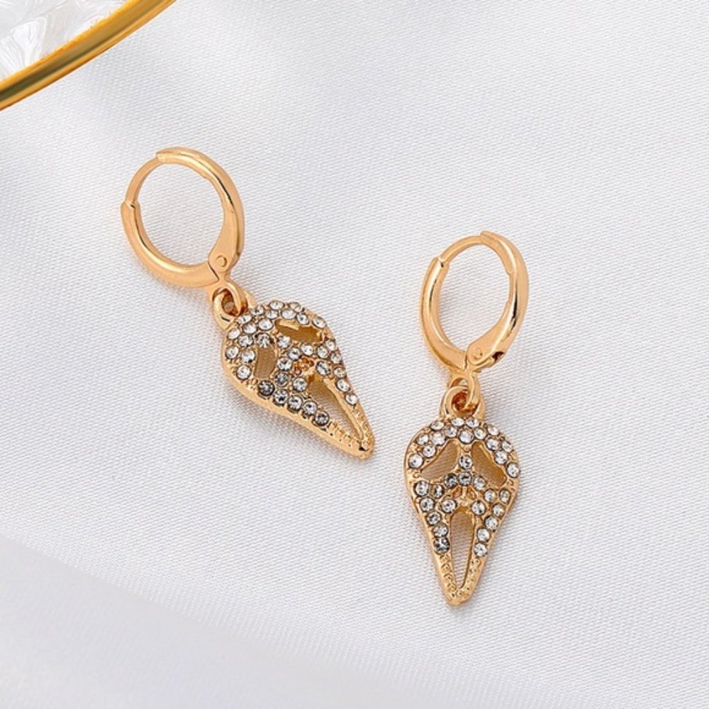 Scream Gold Tone Rhinestone Earrings - Picture 2 of 3